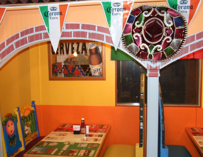 Sombrero on Wall between restaurant booths
